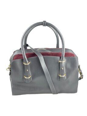 Alberta Di Canio Genuine Leather Gray & Burgundy Satchel With Gold Hardware And